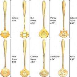 مجموعة ملاعق شاي وقهوة على شكل زهرة مكونة من 8 قطع من أدوات المائدة المصنوعة من الفولاذ المقاوم للصدأ وملعقة سكر مبتكرة وملعقة شاي وملعقة تحريك وملعقة، 8 أنماط مختلفة (ذهبي)