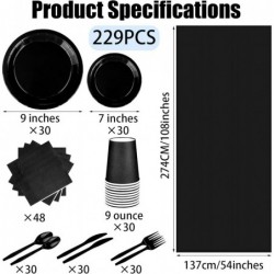 مجموعة أدوات حفلات سوداء مكونة من 229 قطعة من TWOWYHI، أطباق ورقية يمكن التخلص منها وأكواب وملاعق بلاستيكية وشوك وسكاكين ومناديل سوداء تكفي 30 ضيفًا، مجموعات أدوات عشاء يمكن التخلص منها لحفلات الزفاف وأعياد الميلاد