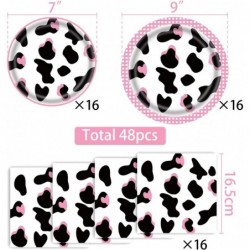 48 قطعة من أطباق رعاة البقر من مجموعة مناديل المائدة لحفلات أعياد الميلاد الغربية بطبعة بقرة مزرعة رعاة البقر تكفي 16 ضيفًا، أطباق ومناديل يمكن التخلص منها لحفلات استقبال المولود، مجموعة من الأطباق والمناديل