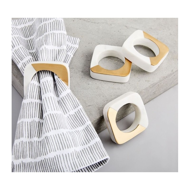 Marble & Brass Napkin Rings (Set of 4)