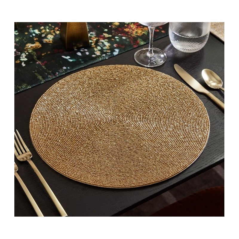 Beaded Linen Round Placemat,set of 4