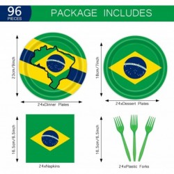مجموعة أدوات مائدة وأطباق حفلات بعلم البرازيل مكونة من 96 قطعة، أدوات مائدة للحفلات البرازيلية، مستلزمات حفلات يوم الاستقلال للمناسبات الوطنية، تكفي 24 ضيفًا