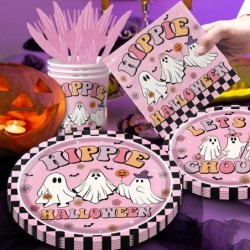 أدوات مائدة من Hippie Decorations Halloween، 142 قطعة من زينة Hippie Halloween تتضمن أطباق ومناديل Hippie Halloween، مفرش طاولة رائع من Garland Halloween لتزيين حفلات الأشباح الرائعة