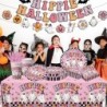 أدوات مائدة من Hippie Decorations Halloween، 142 قطعة من زينة Hippie Halloween تتضمن أطباق ومناديل Hippie Halloween، مفرش طاولة رائع من Garland Halloween لتزيين حفلات الأشباح الرائعة