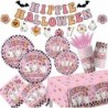 أدوات مائدة من Hippie Decorations Halloween، 142 قطعة من زينة Hippie Halloween تتضمن أطباق ومناديل Hippie Halloween، مفرش طاولة رائع من Garland Halloween لتزيين حفلات الأشباح الرائعة