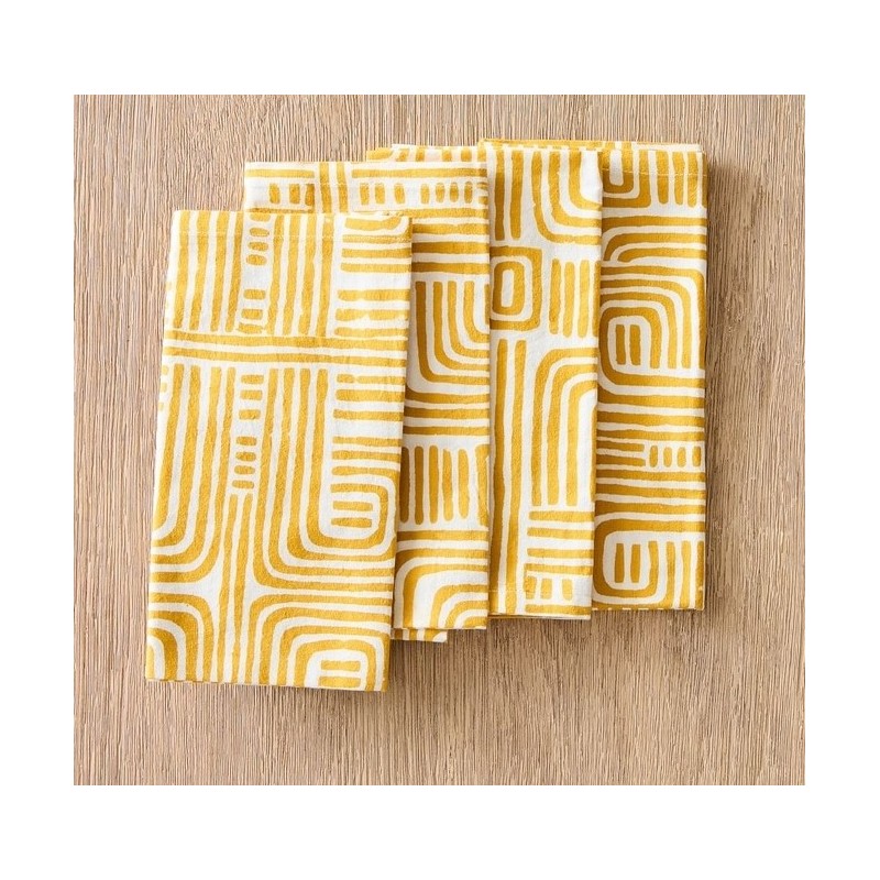 Organic Cotton Maze Block-Print Napkins (Set Of 4)