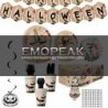 مجموعة أدوات المائدة لحفلة الهالوين من Emopeak - مجموعة أدوات المائدة Happy Halloween، 98 قطعة من أدوات المائدة الرهيبة لحفلة الهالوين، أطباق لافتات وأكواب ومناديل ومفارش طاولة لحفلة الهالوين في الخريف