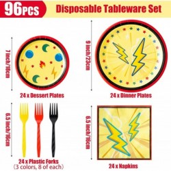 مجموعة أدوات مائدة للحفلات مكونة من 96 قطعة من صواعق البرق الكرتونية، أطباق عشاء ورقية للاستعمال مرة واحدة، أطباق حلوى، مناديل، شوك بلاستيكية، لوازم حفلات للأطفال وأعياد الميلاد وحفلات استقبال المولود تكفي لـ 24 ضيفًا