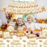 مجموعة أدوات المائدة الخريفية المكونة من 194 قطعة من ديكورات حفلات استقبال المولود من Little Pumpkin تتضمن أطباق ورقية ومناديل وأكواب وشوك بلاستيكية وسكاكين وملاعق وقش ورقي ومفارش مائدة تكفي 24 ضيفًا