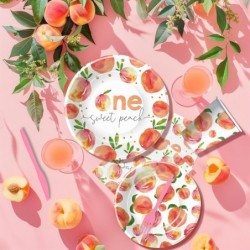 أدوات مائدة حفلات عيد الميلاد من One Sweet Peach - أطباق ومناديل باللون الخوخي لعيد الميلاد الأول، مستلزمات حفلات، طبق ورقي، كوب، منديل، شوكة، ديكورات باللون الخوخي لعيد الميلاد الأول | تكفي 24 شخصًا