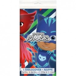 غطاء طاولة بلاستيكي مستطيل الشكل متعدد الألوان من PJ Masks (54 بوصة × 84 بوصة) - عدد 1 - أدوات مائدة بلاستيكية قابلة لإعادة الاستخدام، ديكورات حفلات مثالية للمناسبات ذات الطابع الخاص واحتفالات أعياد الميلاد