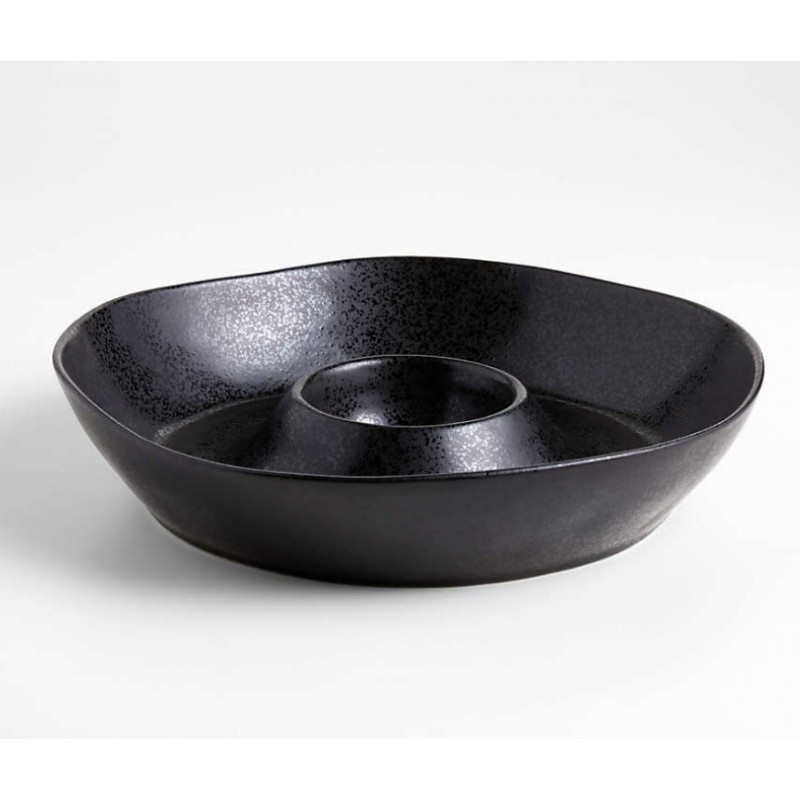 Marin Black Stoneware Chip and Dip Server