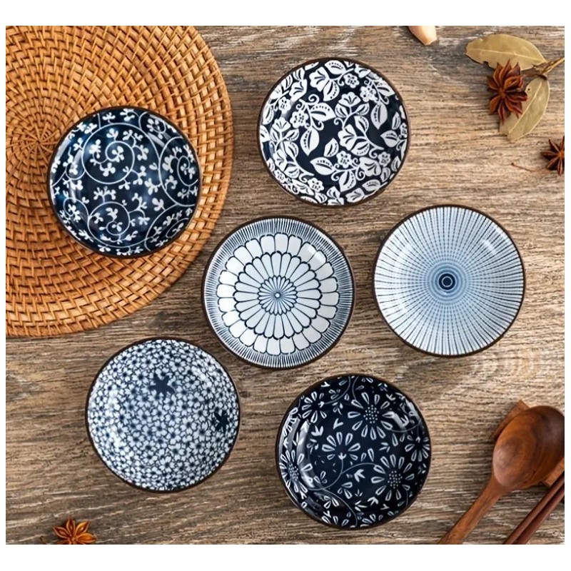 6pcs/set Stylish Ceramic Tray Set - Creative Floral Snack & Sauce Dishes