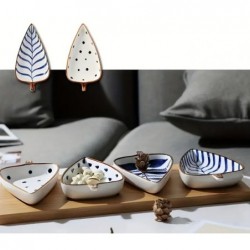 4pcs Painted Leaf-Shaped Ceramic Snack Dish, Glazed Serving Plate