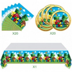 أدوات مائدة لحفلات ماريو، 20 طبقًا و20 منديلًا ومفرش طاولة، مقاس 71 بوصة × 42 بوصة، لوازم تزيين حفلات أعياد الميلاد من سوبر بروس