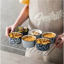 6-Piece Vintage Ceramic Baking Bowls - Perfect for Desserts, Puddings