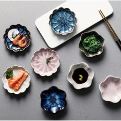 6pcs Ceramic Lotus Leaf Snack Plates, Sushi Soy Sauce Dipping Bowls