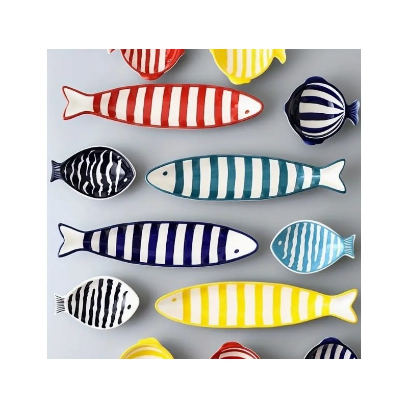 4pc Artisanal Fish-Shaped Snack Dish -Ceramic Seasoning & Sushi Plate