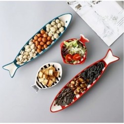 4pc Artisanal Fish-Shaped Snack Dish -Ceramic Seasoning & Sushi Plate