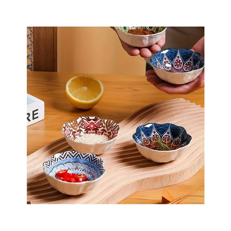 Bohemian Ceramic Dipping Bowls Set of 4 -Seasoning Dishes