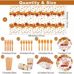 مجموعة أدوات مائدة عيد الشكر مكونة من 194 قطعة تكفي 24 ضيفًا، أطباق عيد الشكر التي يمكن التخلص منها، أكواب، مناديل، مفارش المائدة، أدوات المائدة، القش، أدوات المائدة ذات الطابع الخريفي، زينة حفلات عيد الشكر