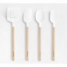 Crate & Barrel White Silicone and Wood Utensil, Set of 4