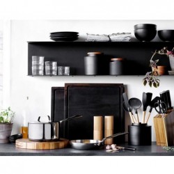 Crate & Barrel Wood and Black Silicone Utensils, Set of 10