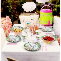 مجموعة أدوات مائدة لحفلات أعياد الميلاد البرية من Two Wild Birthday Party Supplies، ديكورات عيد الميلاد الثاني بطابع الغابة السفاري، تتضمن طبقًا وكوبًا ومنديلًا ومفرشًا للطاولة وقشًا وأدوات مائدة، مجموعة أدوات مائدة لحفلات أعياد الميلاد البرية من Two Wild Birthday Dinner Tools | تكفي 24 شخصًا