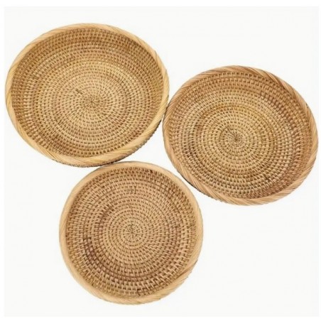 3pc Rattan Bohemian Trays, Round Trays, Fruit Snack Storage Bowls