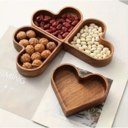 4pc Heart Shaped Solid Wood Tray,Wood Trays,Stackable Heart Shaped Tray