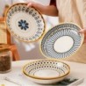 4-Piece Ceramic Plates - Stylish Nordic Retro Design, Deep Plate