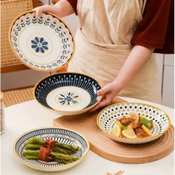 4-Piece Ceramic Plates - Stylish Nordic Retro Design, Deep Plate