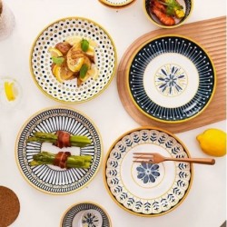 4-Piece Ceramic Plates - Stylish Nordic Retro Design, Deep Plate