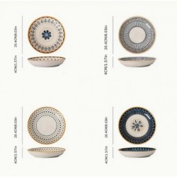 4-Piece Ceramic Plates - Stylish Nordic Retro Design, Deep Plate