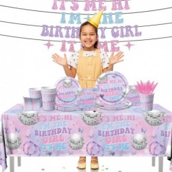 مجموعة أدوات المائدة Its Me Hi Im The Birthday Girl، 142 قطعة من ديكورات أعياد الميلاد الموسيقية للفتيات تتضمن Its Me Hi Im The Birthday Girl وأطباق الموسيقى والمناديل لتزيين حفلات أعياد الميلاد