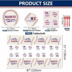 لوازم حفلات عيد الميلاد الأول للبيسبول لـ 20 ضيفًا، مجموعة أدوات مائدة للاستعمال مرة واحدة تتضمن أطباق ورقية ومفرش طاولة ومناديل وشوك لزينة حفلات البيسبول الأولى للأولاد