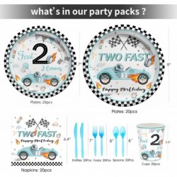 أدوات مائدة من Two Fast Decorations لحفلة عيد ميلاد الصبي - سيارة سباق 2nd Birthday Supplies، طبق ورقي، منديل، كوب، أدوات مائدة يمكن التخلص منها، زينة حفلات سيارة سباق زرقاء لعيد ميلاد طفل يبلغ من العمر عامين | تكفي 20 شخصًا