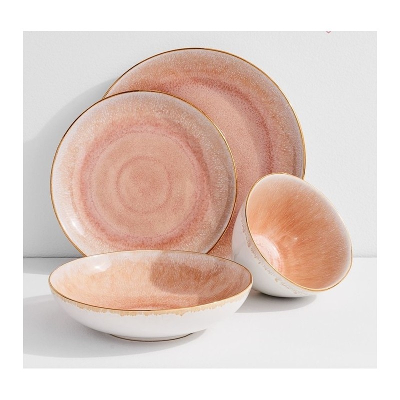 Reactive Glaze Stoneware Dinnerware - Pink & Gold