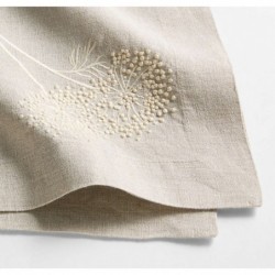 Marin Embroidered Dill Flower Warm Natural Linen Dinner Napkin