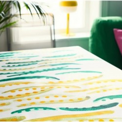 Tablecloth, patterned yellow round, 150 cm