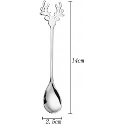 6 قطع من ملاعق الرنة المصنوعة من الفولاذ المقاوم للصدأ، ملاعق صغيرة على شكل قرن الغزال، ملاعق تقليب الإسبريسو.