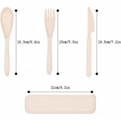 مجموعة أدوات السفر مع حقيبة، مجموعتان من ملاعق وشوك عيدان تناول الطعام من قش القمح قابلة لإعادة الاستخدام، أدوات مائدة محمولة للنزهات والتخييم أو الاستخدام اليومي (بيج، أخضر)