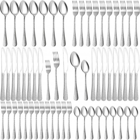 مجموعة أدوات المائدة الفضية المطروقة من شيمياو، 80 قطعة، مجموعة أدوات المائدة المربعة المصنوعة من الفولاذ المقاوم للصدأ، 16 مجموعة أدوات مائدة، بتصميم عصري، آمنة للاستخدام في غسالة الأطباق للمطبخ والمطعم