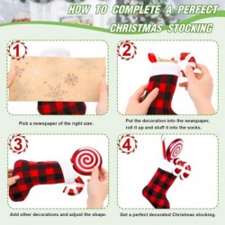 جوارب عيد الميلاد الصغيرة من BBTO Plush Cuff مقاس 7 بوصات من Buffalo Plaid المعلقة وحامل الحلوى وأدوات المائدة