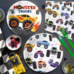 لوازم حفلات أعياد الميلاد على شكل شاحنة من Monster Truck، أدوات مائدة وزينة حفلات Monster Theme Jam، طبق، منديل، مفرش طاولة، شوكة، أطباق ومناديل مزينة بأعياد الميلاد على شكل شاحنة من Monster Truck | تكفي 24 ساعة