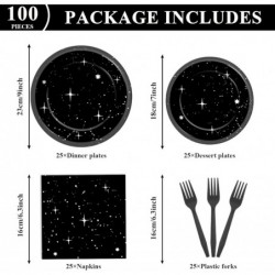 مجموعة أدوات مائدة للاستخدام مرة واحدة من Qyeahkj مكونة من 100 قطعة من زينة حفلات أعياد الميلاد بطابع حرب النجوم وأطباق ومناديل المجرة ولوازم حفلات بطابع الفضاء لحفلات الفضاء الخارجي وديكورات سماء الليل لأعياد الميلاد لـ 25 ضيفًا