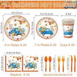 168 قطعة من أدوات المائدة التي تستخدم لمرة واحدة على شكل شاحنات اليقطين لحفلات الخريف، تتضمن أطباق ورقية ومناديل وأكواب وأدوات مائدة لتزيين حفلات عيد الشكر، تكفي 24 شخصًا