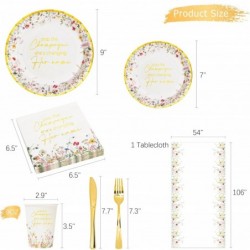 مجموعة أطباق ومناديل Crisky Wildflower Bachelorette Floral Pop Bridal Shower من 24 قطعة لتزيين حفلات الزفاف/الخطوبة (أطباق ومناديل وأكواب ومفرش طاولة وسكين وشوكة)