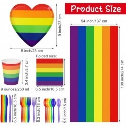 مجموعة أدوات مائدة للحفلات بألوان قوس قزح مكونة من 145 قطعة من دوروني تتضمن أطباق بألوان قوس قزح وأكواب ورقية ومناديل وأدوات مائدة ومفرش طاولة بألوان قوس قزح لتزيين حفلات ألوان قوس قزح للمثليين، تكفي 24 ضيفًا