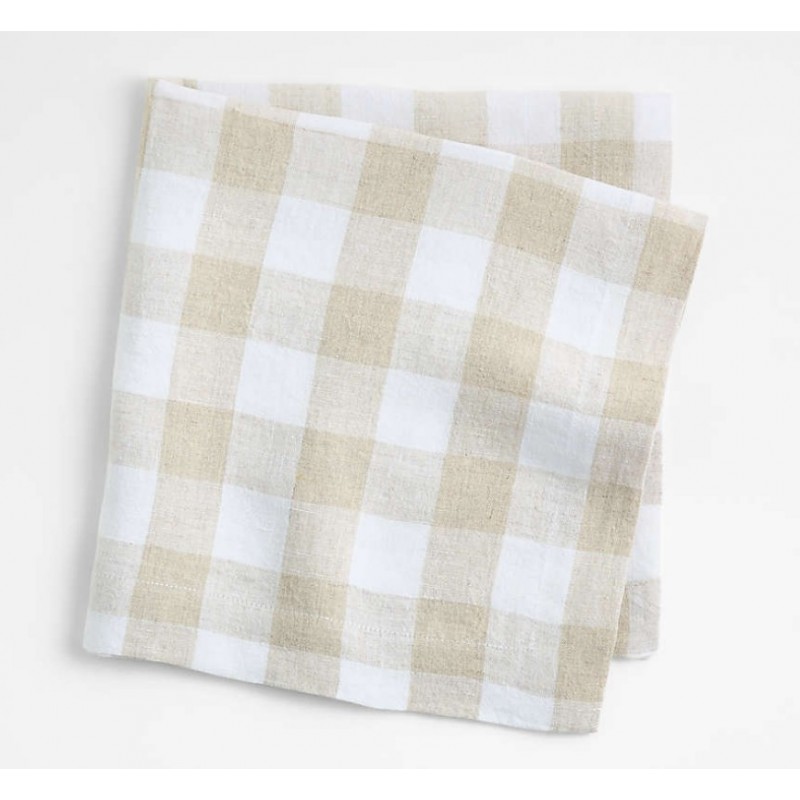 Marlin White and Natural Buffalo Check Linen Napkins